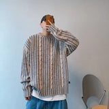 FOESCE 2025 New Striped Knitted Sweater Men's Korean Fashion Streetwear Pullovers Knitwear Autumn Y2K Vintage Patchwork Jersey Hombre