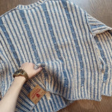 FOESCE 2025 New Striped Knitted Sweater Men's Korean Fashion Streetwear Pullovers Knitwear Autumn Y2K Vintage Patchwork Jersey Hombre