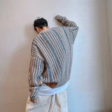 FOESCE 2025 New Striped Knitted Sweater Men's Korean Fashion Streetwear Pullovers Knitwear Autumn Y2K Vintage Patchwork Jersey Hombre