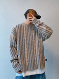 FOESCE 2025 New Striped Knitted Sweater Men's Korean Fashion Streetwear Pullovers Knitwear Autumn Y2K Vintage Patchwork Jersey Hombre