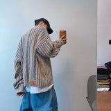 FOESCE 2025 New Striped Knitted Sweater Men's Korean Fashion Streetwear Pullovers Knitwear Autumn Y2K Vintage Patchwork Jersey Hombre