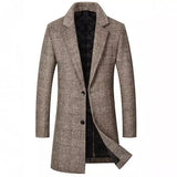 FOESCE 2025 New Style Thickened Cotton-Padded Plaid Wool Coat, Men Mid-Long Windbreaker, Slim Fit Lapel Outerwear for Autumn and Winter