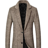 FOESCE 2025 New Style Thickened Cotton-Padded Plaid Wool Coat, Men Mid-Long Windbreaker, Slim Fit Lapel Outerwear for Autumn and Winter