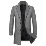 FOESCE 2025 New Style Thickened Cotton-Padded Plaid Wool Coat, Men Mid-Long Windbreaker, Slim Fit Lapel Outerwear for Autumn and Winter