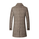 FOESCE 2025 New Style Thickened Cotton-Padded Plaid Wool Coat, Men Mid-Long Windbreaker, Slim Fit Lapel Outerwear for Autumn and Winter