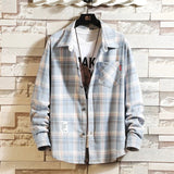 FOESCE 2025 New Summer Men's Plaid Shirt Button Pocket Casual Fashion Elegant Long sleeve Shirt Turn Down Collar