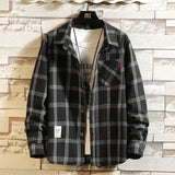 FOESCE 2025 New Summer Men's Plaid Shirt Button Pocket Casual Fashion Elegant Long sleeve Shirt Turn Down Collar