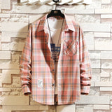 FOESCE 2025 New Summer Men's Plaid Shirt Button Pocket Casual Fashion Elegant Long sleeve Shirt Turn Down Collar