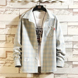 FOESCE 2025 New Summer Men's Plaid Shirt Button Pocket Casual Fashion Elegant Long sleeve Shirt Turn Down Collar