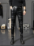 FOESCE 2025 New Winter Spring Mens Skinny Biker Leather Pants Fashion Faux Leather Motorcycle Trousers for Male Trouser Stage Club Wear