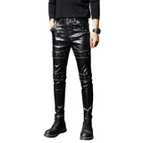 FOESCE 2025 New Winter Spring Mens Skinny Biker Leather Pants Fashion Faux Leather Motorcycle Trousers for Male Trouser Stage Club Wear