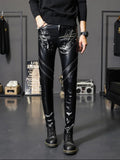 FOESCE 2025 New Winter Spring Mens Skinny Biker Leather Pants Fashion Faux Leather Motorcycle Trousers for Male Trouser Stage Club Wear