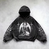 FOESCE 2025 New retro street hip hop letter printed zipper hoodie for men and women Y2K Harajuku Punk Gothic loose sweatshirt hoodie
