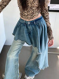 FOESCE 2025 Ropa Y2K Fashion Ribbon Washed Blue Slim Stacked Flare Jeans Pants For Women Designer Clothes Gothic Lady Denim Trousers
