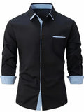 FOESCE 2025 Spring and Autumn New Men's Casual Shirt Fashion Long Sleeve Multi-Button Solid Color Shirt Men's Top