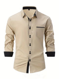 FOESCE 2025 Spring and Autumn New Men's Casual Shirt Fashion Long Sleeve Multi-Button Solid Color Shirt Men's Top