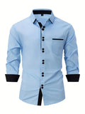 FOESCE 2025 Spring and Autumn New Men's Casual Shirt Fashion Long Sleeve Multi-Button Solid Color Shirt Men's Top