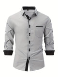 FOESCE 2025 Spring and Autumn New Men's Casual Shirt Fashion Long Sleeve Multi-Button Solid Color Shirt Men's Top
