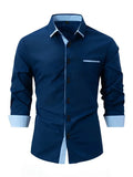 FOESCE 2025 Spring and Autumn New Men's Casual Shirt Fashion Long Sleeve Multi-Button Solid Color Shirt Men's Top