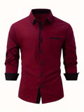FOESCE 2025 Spring and Autumn New Men's Casual Shirt Fashion Long Sleeve Multi-Button Solid Color Shirt Men's Top