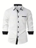 FOESCE 2025 Spring and Autumn New Men's Casual Shirt Fashion Long Sleeve Multi-Button Solid Color Shirt Men's Top