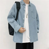 FOESCE 2024 Spring and Summer Fashion Minimalist Retro Hong Kong Style Loose Casual Oversize Versatile Workwear Denim Jacket for Men