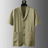 FOESCE 2025 Summer New Fashion Suit Men's Short Sleeve High end Quality Casual Set Korean Edition Casual Two Piece Set Ice Silk Cool