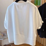 FOESCE 2025 Summer Personality Irregular Patchwork Drawstring Half Zipper Loose Casual Oversized Ruffian Handsome Short Sleeved T-shirt