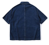 FOESCE 2025 summer new multi-pocket embroidered LOGO denim shirt casual tooling short-sleeved shirt for men  size  2XL