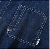 FOESCE 2025 summer new multi-pocket embroidered LOGO denim shirt casual tooling short-sleeved shirt for men  size  2XL