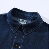 FOESCE 2025 summer new multi-pocket embroidered LOGO denim shirt casual tooling short-sleeved shirt for men  size  2XL
