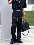 FOESCE 2025 y2k Style Black Men Cargo Outdoor Tracksuit Pants Y2K Design buttons Sweatpants Leather splicing Male Long Trousers Pantalo