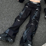 FOESCE 2025 y2k Style Black Men Cargo Outdoor Tracksuit Pants Y2K Design buttons Sweatpants Leather splicing Male Long Trousers Pantalo