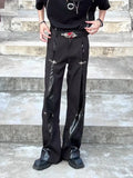 FOESCE 2025 y2k Style Black Men Cargo Outdoor Tracksuit Pants Y2K Design buttons Sweatpants Leather splicing Male Long Trousers Pantalo