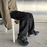 FOESCE 2025Autumn Cargo jeans men Wide Leg Denim pants Loose Jeans Straight Baggy Men's Jeans hip hop Streetwear Neutral denim Trousers
