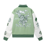 FOESCE 2024amirinew Men's Women's Loose-fit Baseball Jacket Cartoon Embroidery Pattern Autumn/winter Stylish Splice Leather Sleeve