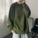 FOESCE 2025 Autumn Crew Neck Solid Color Pullover Sweaters For Men Casual Y2K Knitted Sweater High Street Fashion Jumpers Hombre