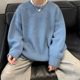 FOESCE 2025 Autumn Crew Neck Solid Color Pullover Sweaters For Men Casual Y2K Knitted Sweater High Street Fashion Jumpers Hombre