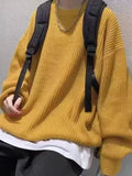 FOESCE 2025 Autumn Crew Neck Solid Color Pullover Sweaters For Men Casual Y2K Knitted Sweater High Street Fashion Jumpers Hombre