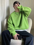 FOESCE 2025 Autumn Crew Neck Solid Color Pullover Sweaters For Men Casual Y2K Knitted Sweater High Street Fashion Jumpers Hombre