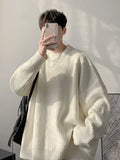 FOESCE 2025 Autumn Crew Neck Solid Color Pullover Sweaters For Men Casual Y2K Knitted Sweater High Street Fashion Jumpers Hombre