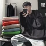 FOESCE 2025 Autumn Crew Neck Solid Color Pullover Sweaters For Men Casual Y2K Knitted Sweater High Street Fashion Jumpers Hombre