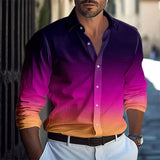 FOESCE 2025 Fashion Gradient Colors Men's Shirt Business Casual Men's Long Sleeve Button Shirts Slim Fit Lapel Men's Shirts Clothing