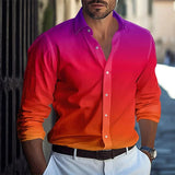 FOESCE 2025 Fashion Gradient Colors Men's Shirt Business Casual Men's Long Sleeve Button Shirts Slim Fit Lapel Men's Shirts Clothing