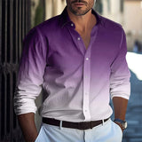FOESCE 2025 Fashion Gradient Colors Men's Shirt Business Casual Men's Long Sleeve Button Shirts Slim Fit Lapel Men's Shirts Clothing
