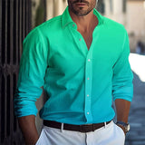 FOESCE 2025 Fashion Gradient Colors Men's Shirt Business Casual Men's Long Sleeve Button Shirts Slim Fit Lapel Men's Shirts Clothing