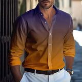 FOESCE 2025 Fashion Gradient Colors Men's Shirt Business Casual Men's Long Sleeve Button Shirts Slim Fit Lapel Men's Shirts Clothing