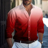 FOESCE 2025 Fashion Gradient Colors Men's Shirt Business Casual Men's Long Sleeve Button Shirts Slim Fit Lapel Men's Shirts Clothing