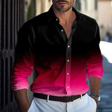 FOESCE 2025 Fashion Gradient Colors Men's Shirt Business Casual Men's Long Sleeve Button Shirts Slim Fit Lapel Men's Shirts Clothing