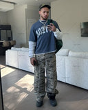 FOESCE 2025 High Street Trendy Brand Tops Hip-hop Punk Letter Print Fake Two-piece Men Personalized Casual Loose Long-sleeved T-shirt